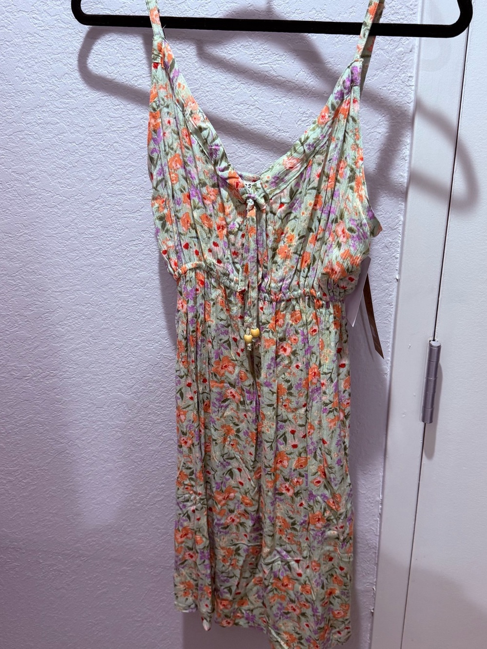 raya sun Light Green Floral Midi Dress with Orange & Purple Accents. Brand new